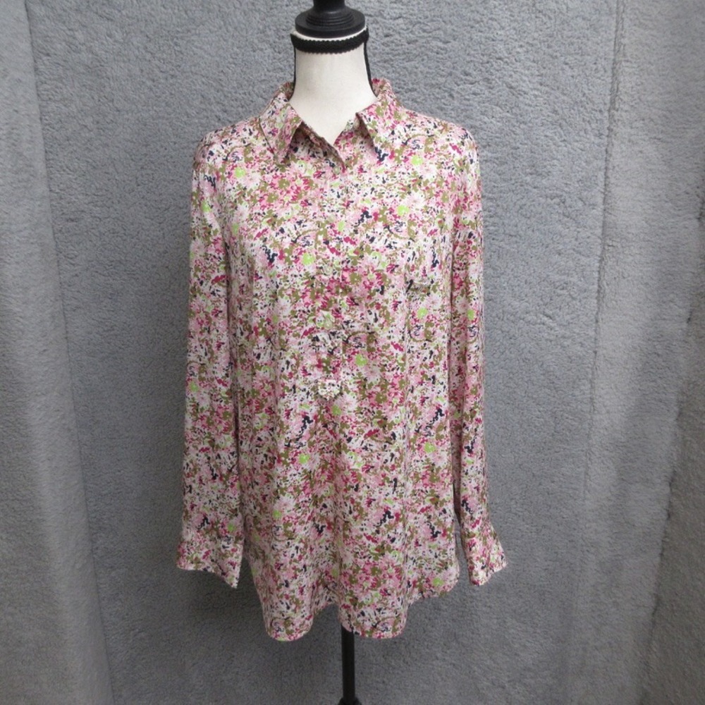 Ann Taylor Floral Blouse Women 10 Pink Abstract Romance Coquette Corporate Soft